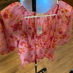 LOFT Vibrant Pink Floral Blouse